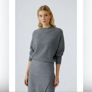 OUI Grey Mock Neck Ribbed Knit Wool Blend Sweater, size US 12 medium large